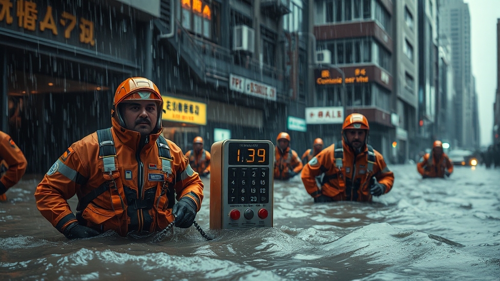 호우 관련 신고 연락처 (realistic 스타일)