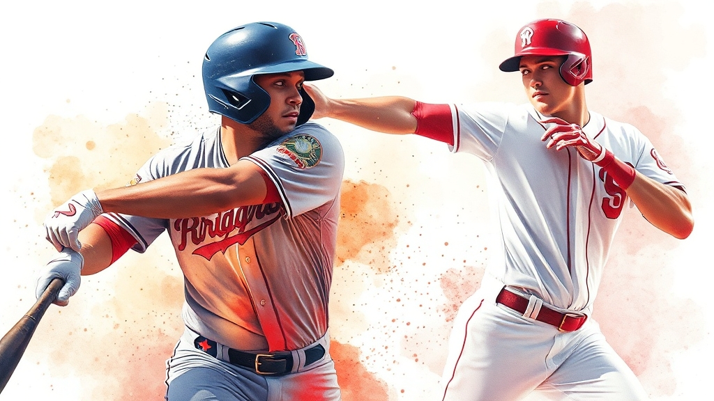 주요 선수 활약: 게레로 주니어 vs 오타니 (watercolor 스타일)