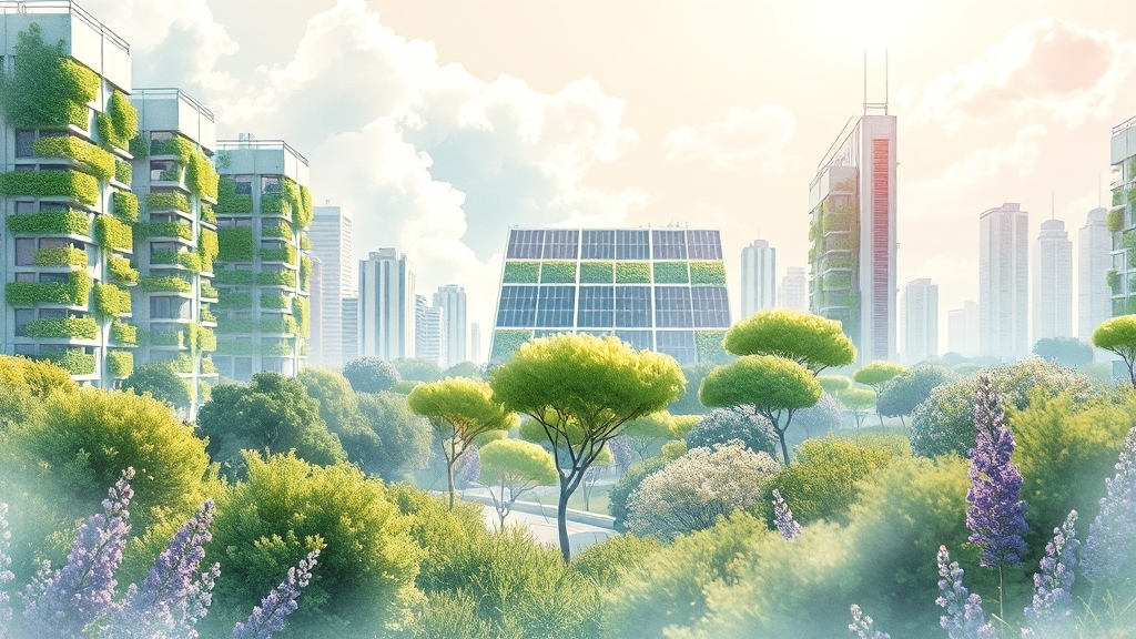 RE100 산단 및 분산 에너지 시스템 (watercolor 스타일)