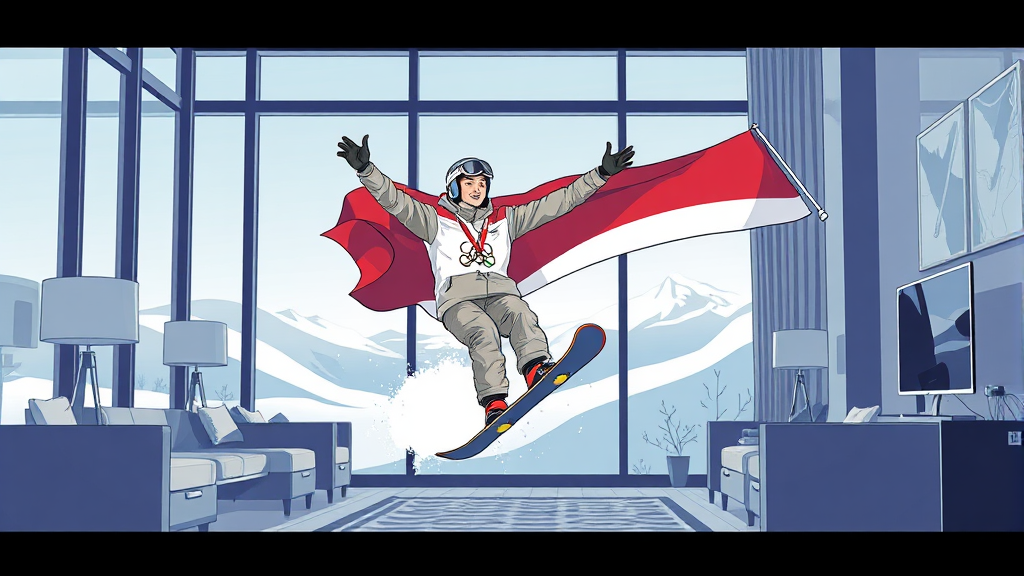 최가온 선수의 빛나는 금메달과 그 배경 (illustration 스타일)