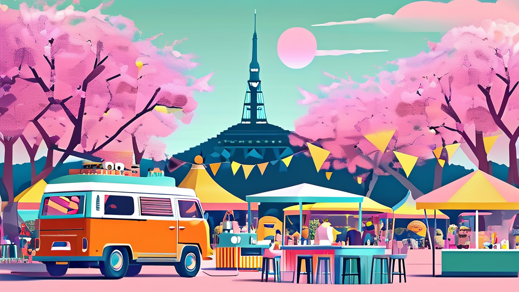 축제 즐기기: 푸드트럭, 프리마켓, 특별 체험 (illustration 스타일)