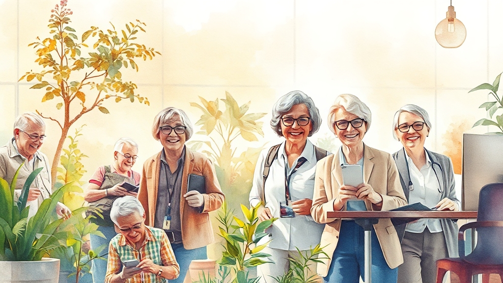 어르신 일자리 유형별 특징 (watercolor 스타일)