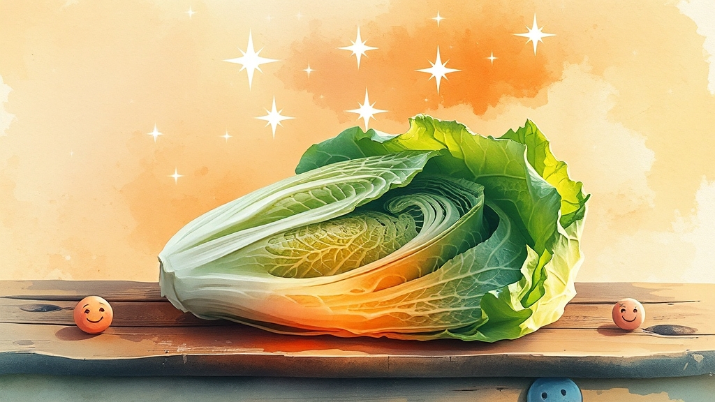 양배추 비타민U의 위 건강 효능과 올바른 섭취법 총정리(2025최신) 8 양배추, 장 건강 & 면역력까지 책임져요 (watercolor 스타일)
