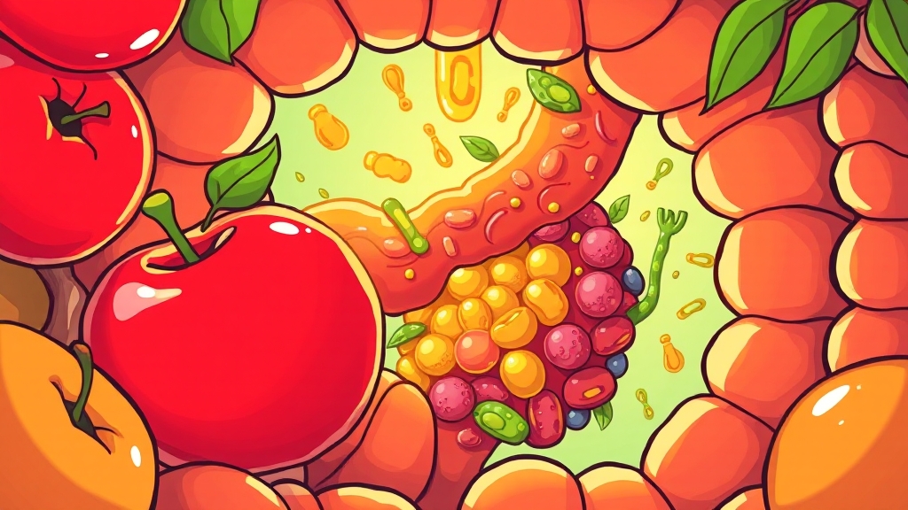 사과가 장 건강에 미치는 영향 (cartoon 스타일)