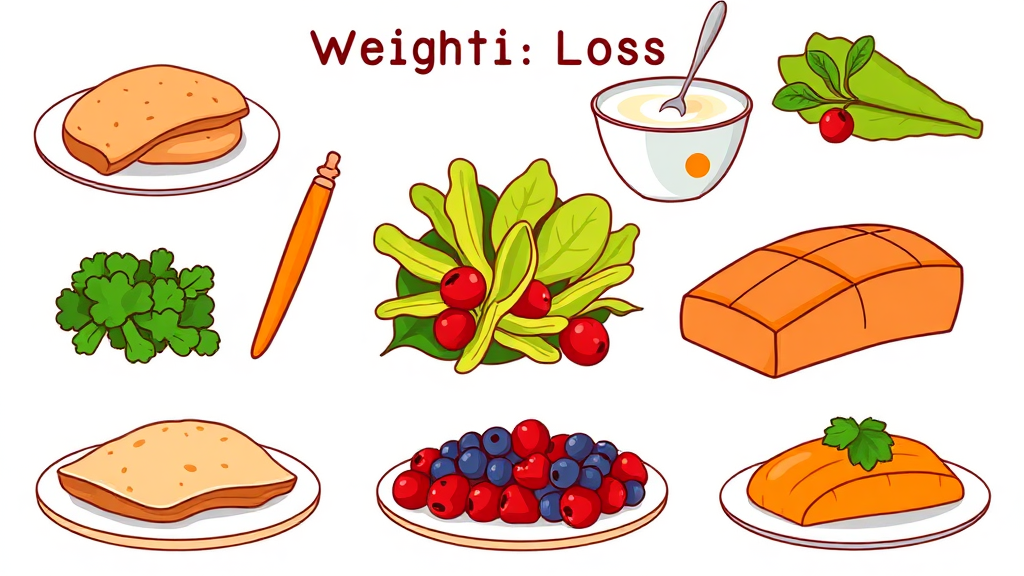 체중 감량에 효과적인 구체적인 음식 추천 (cartoon 스타일)