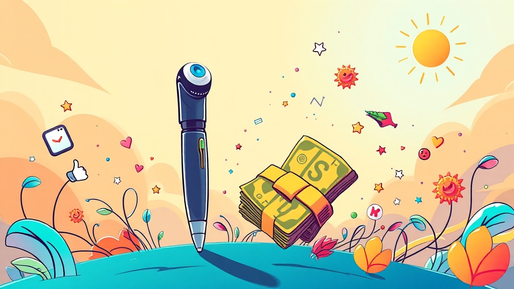 AI 글쓰기 도구 비교 및 블로그 수익화 (cartoon 스타일)