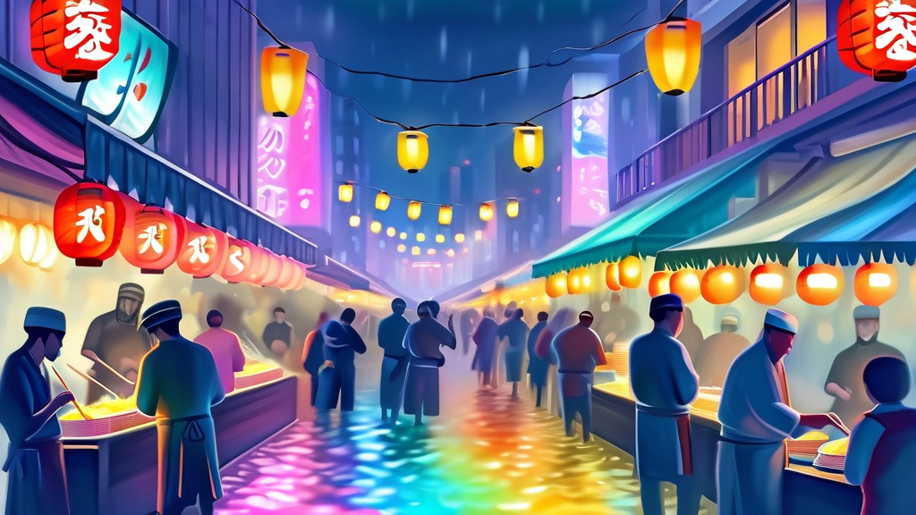 미식의 천국: 오사카의 다채로운 먹거리 탐방 (watercolor 스타일)