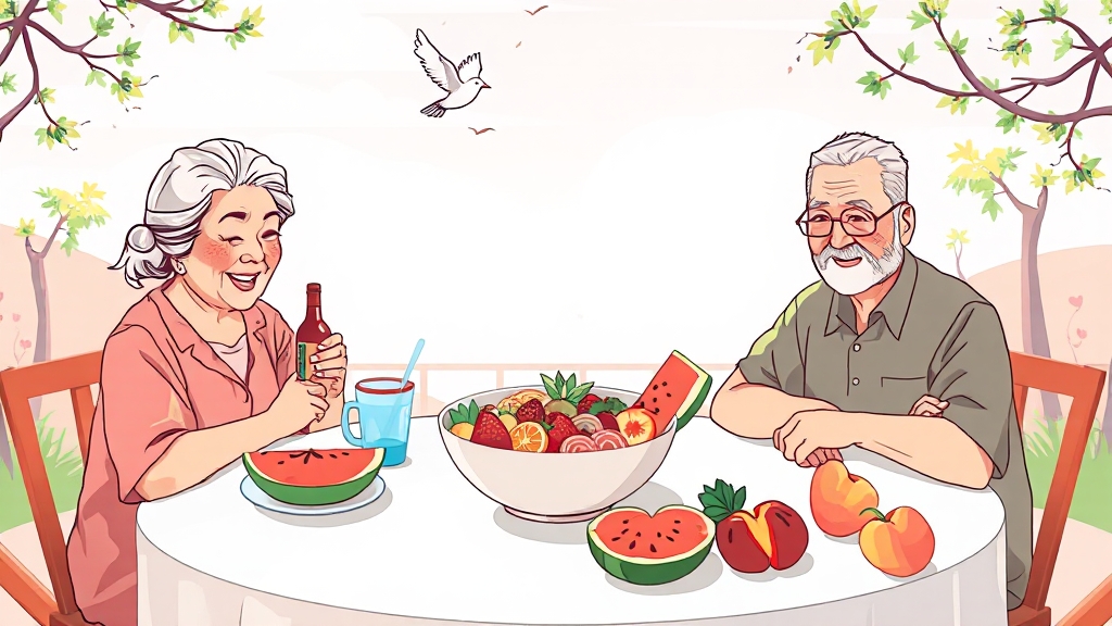 여름철 노인 건강 관리를 위한 식단 관리 (cartoon 스타일)