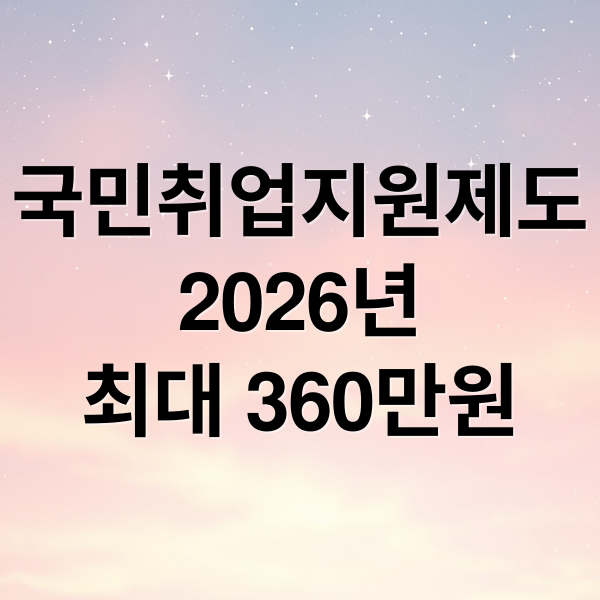 국민취업지원제도
2026년
최대 360만원 (국민취업지원제도 신청 성공 가이드 한눈 정리)