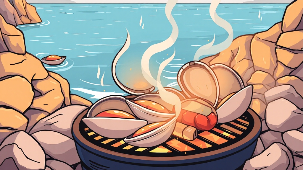 조개구이 맛 평가 (cartoon 스타일)