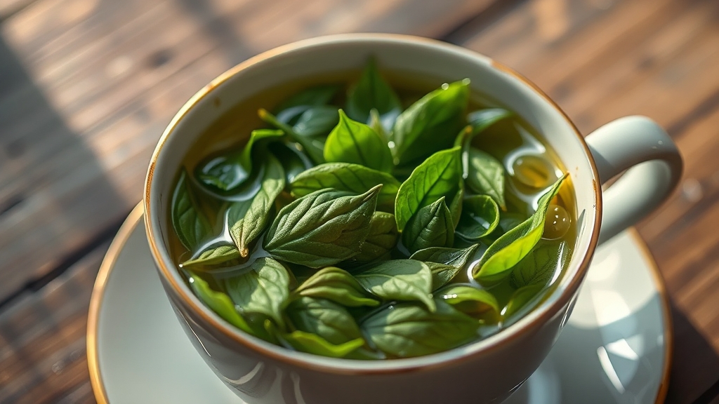 녹차 카페인 함량 & 영향 (realistic 스타일)