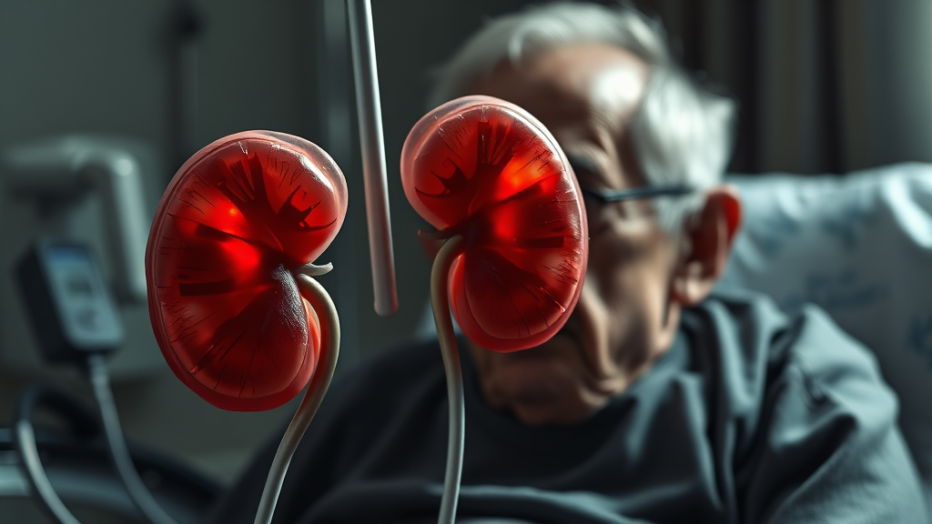 당뇨 합병증, 신장 손상 위험 (realistic 스타일)