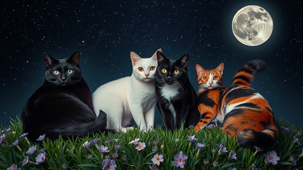 색깔별 고양이 꿈 해몽 (realistic 스타일)