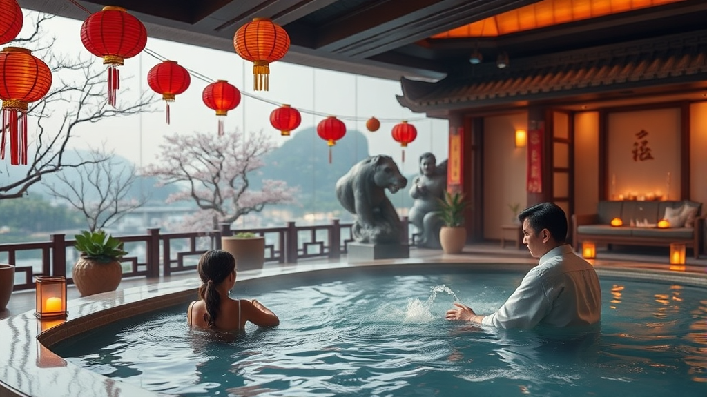 설날 가볼 만한 곳: 씨메르 스파와 함께하는 즐거운 명절 (realistic 스타일)