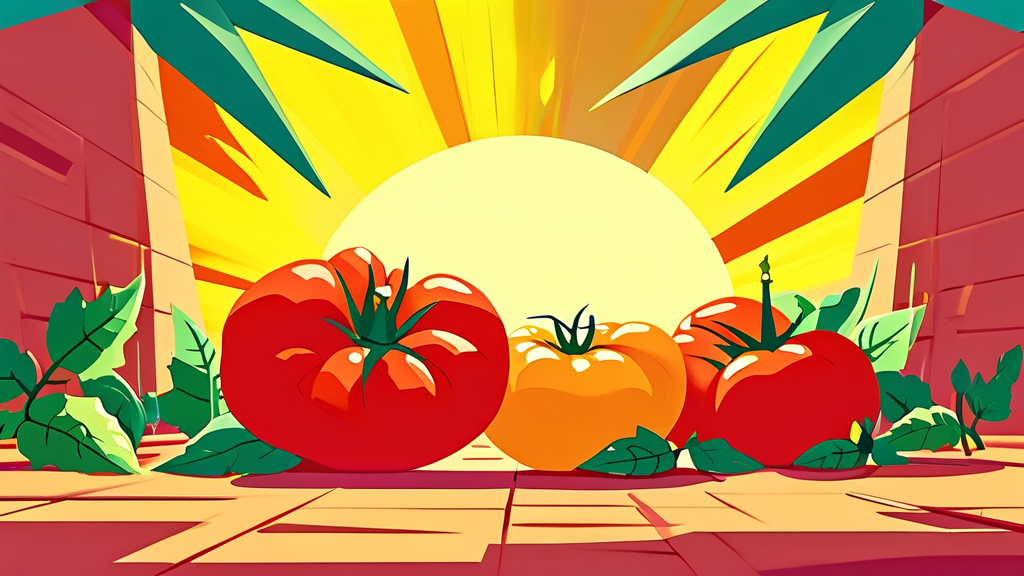 토마토의 풍부한 영양 성분과 건강 효능 (cartoon 스타일)
