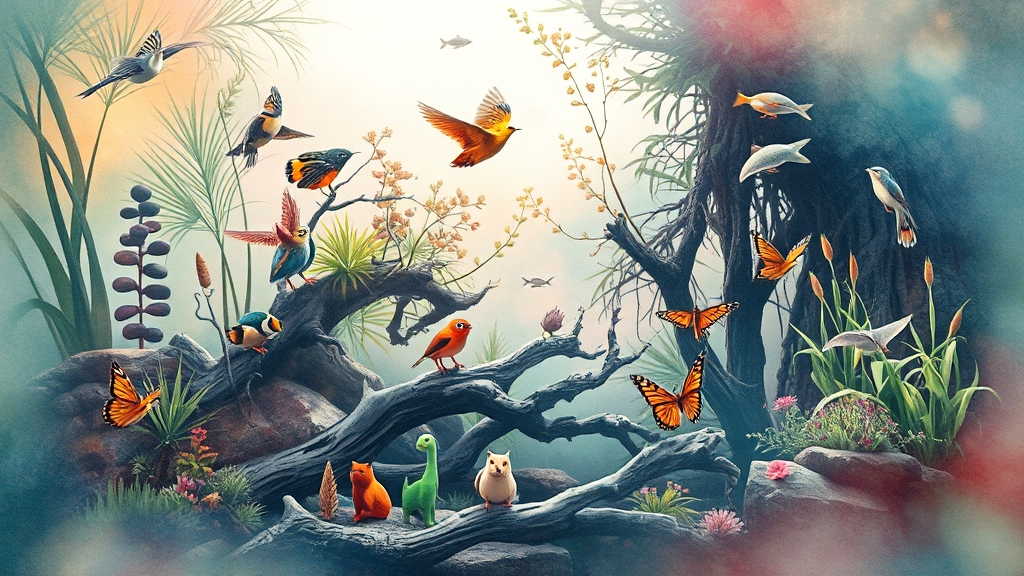 다양한 동물과 비바리움 전시 (watercolor 스타일)