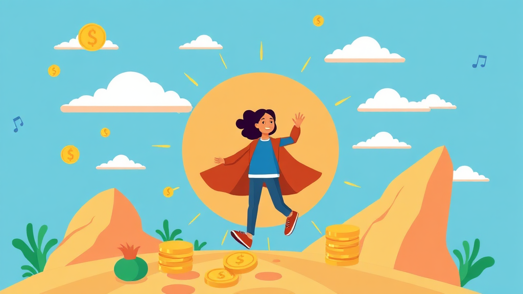 경제적 자유를 위한 마인드셋과 실천 조언 (cartoon 스타일)