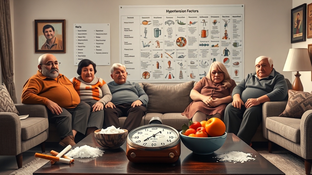 고혈압 발생 원인 및 위험 요인 (realistic 스타일)