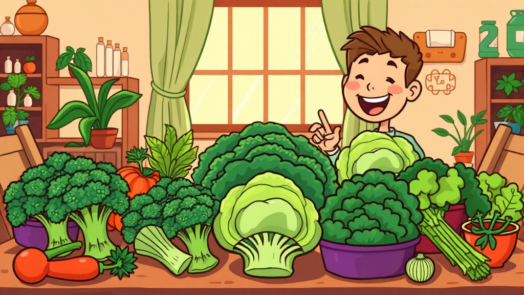 해독 효소 활성화 채소 (cartoon 스타일)