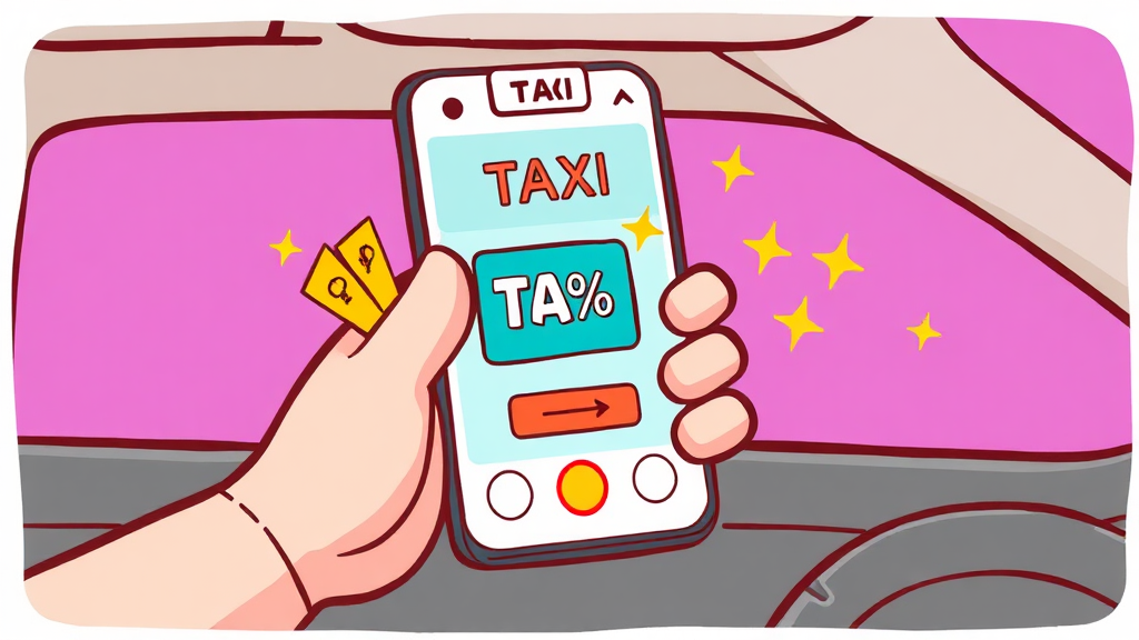 택시비 할인, 카드 & 프로모션 활용 (cartoon 스타일)