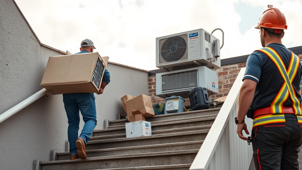 설치 환경별 에어컨 이전 설치 시 고려사항 (realistic 스타일)