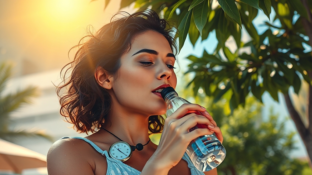 폭염과 저혈압: 온열질환 예방 및 대처 (realistic 스타일)