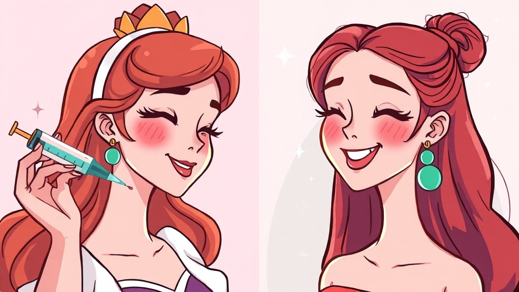 신데렐라 주사 vs 백옥 주사 (cartoon 스타일)