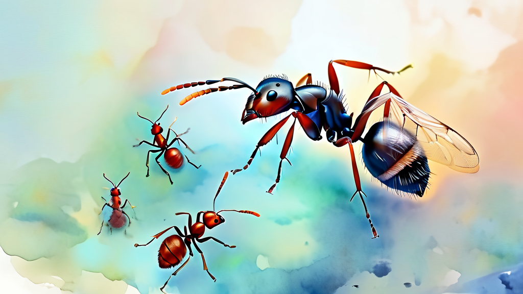 개미와 함께 등장하는 다른 벌레들의 꿈 해몽 (watercolor 스타일)