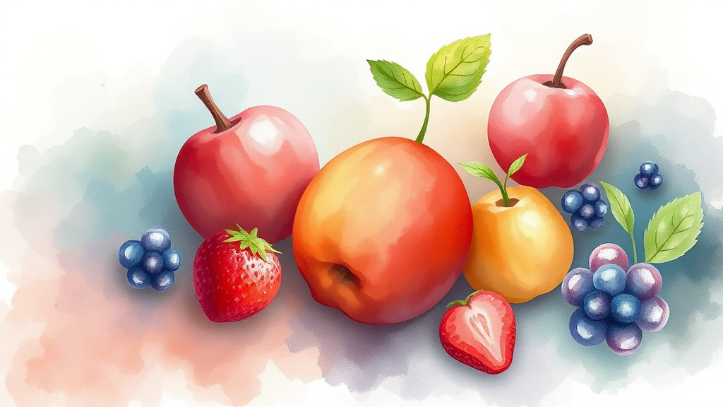 장 건강에 좋은 과일 종류별 효능 (watercolor 스타일)