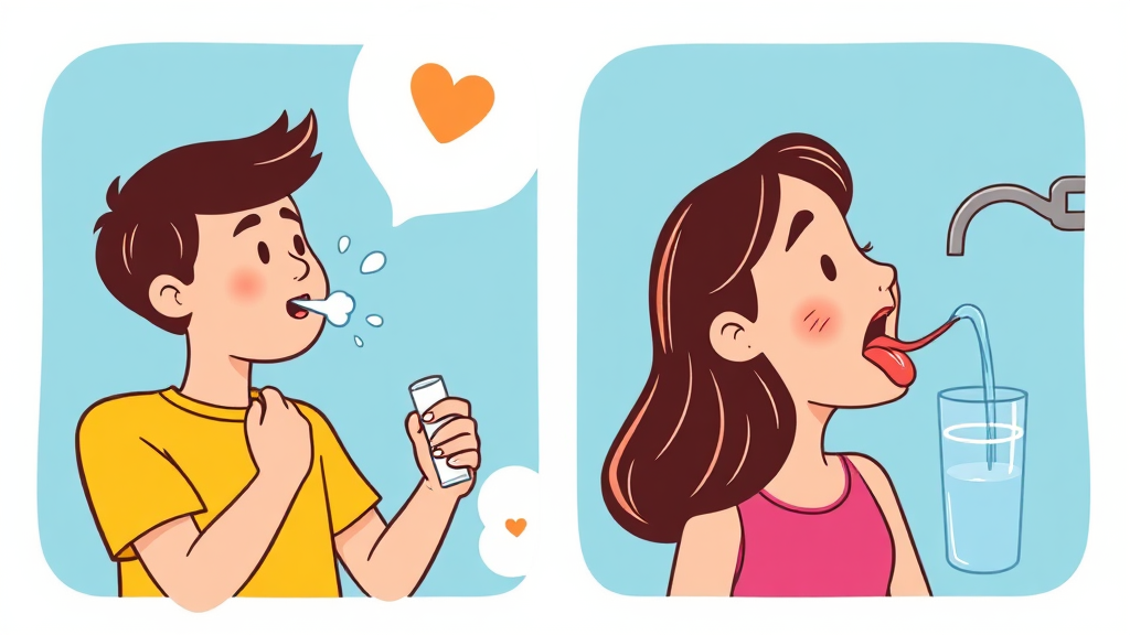 딸꾹질 멈추는 법: 민간요법 (cartoon 스타일)