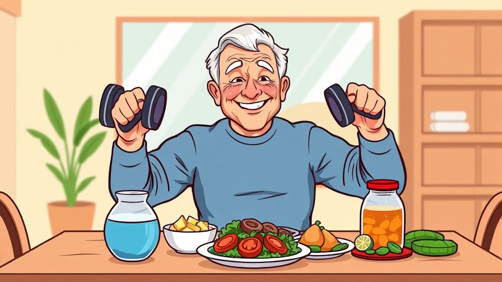 질환 예방, 운동과 식단의 역할 (cartoon 스타일)