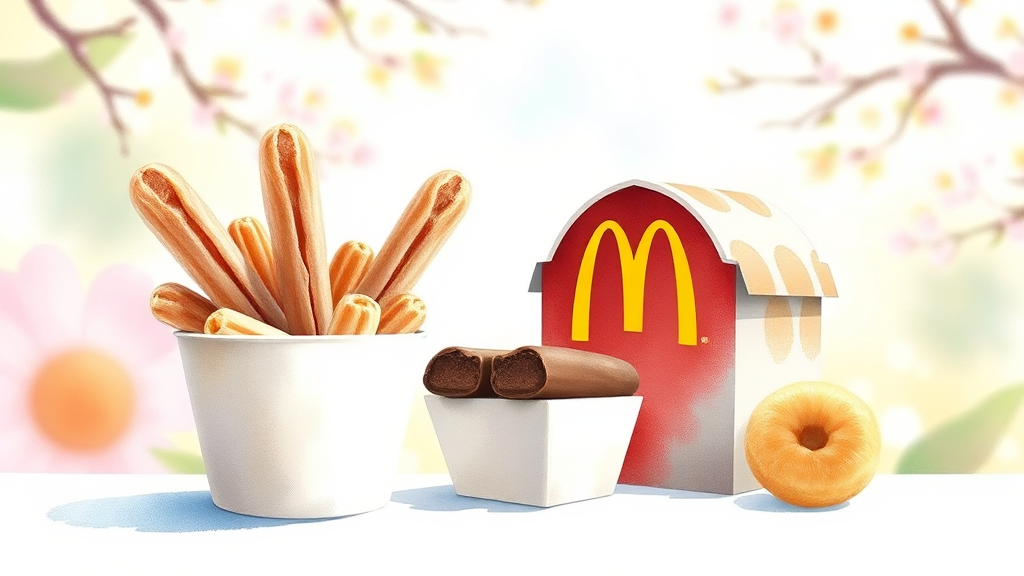 해피 스낵 메뉴 소개 (초코 츄러스 포함) (watercolor 스타일)