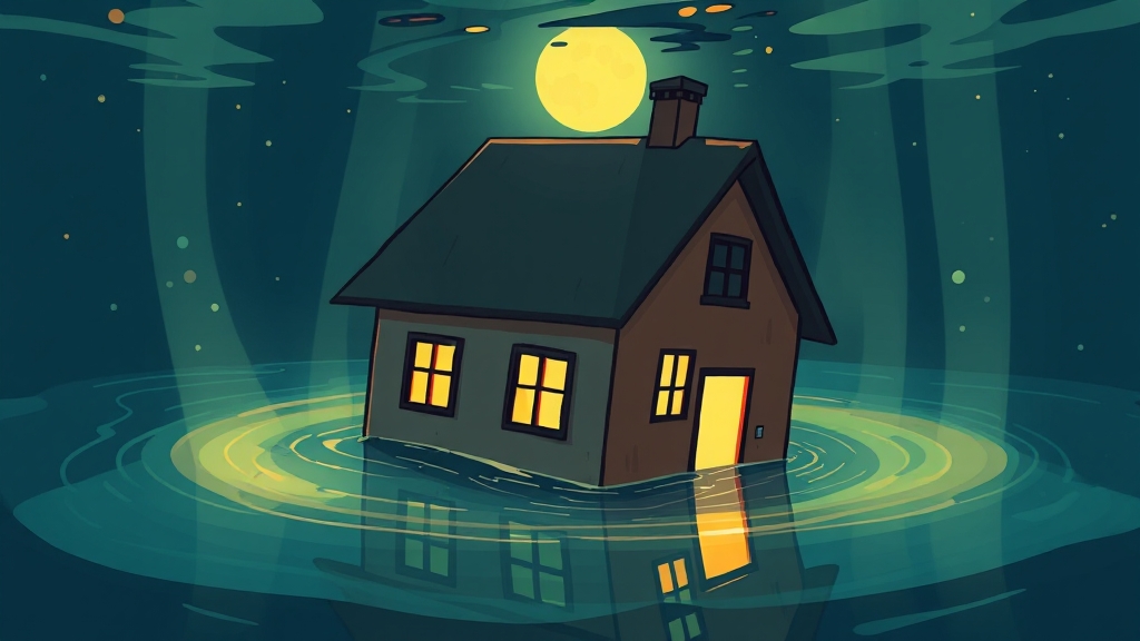 침수 꿈 해몽 시 세부 사항 (cartoon 스타일)