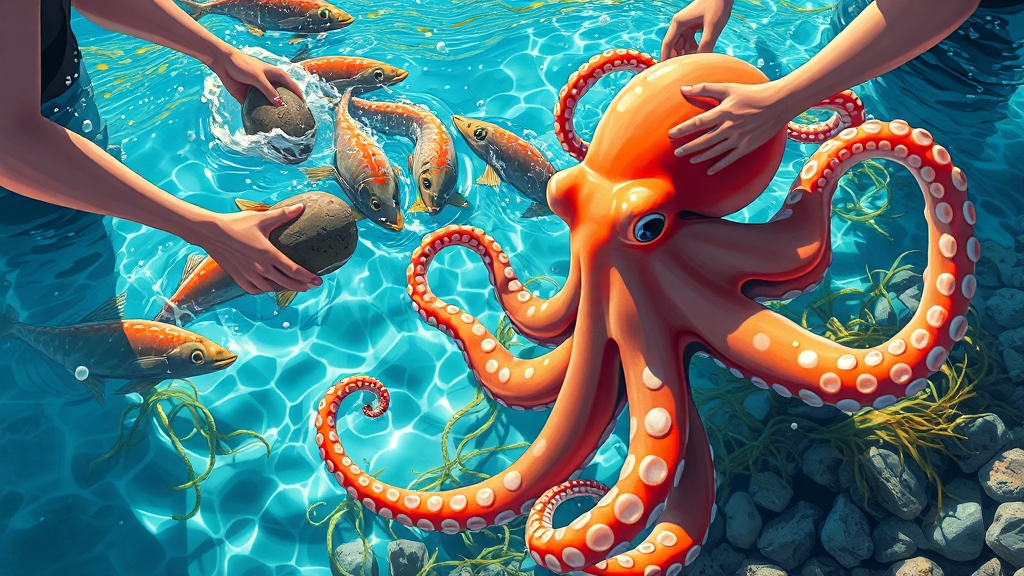 문어 잡기 체험 장소 (illustration 스타일)