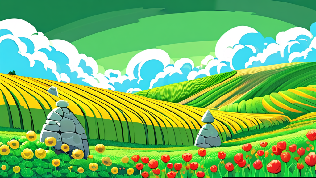 가파도 청보리밭: 끝없이 펼쳐진 초록빛 풍경 (cartoon 스타일)