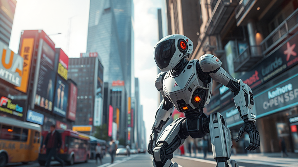 휴머노이드 로봇 개발의 밝은 미래 (realistic 스타일)