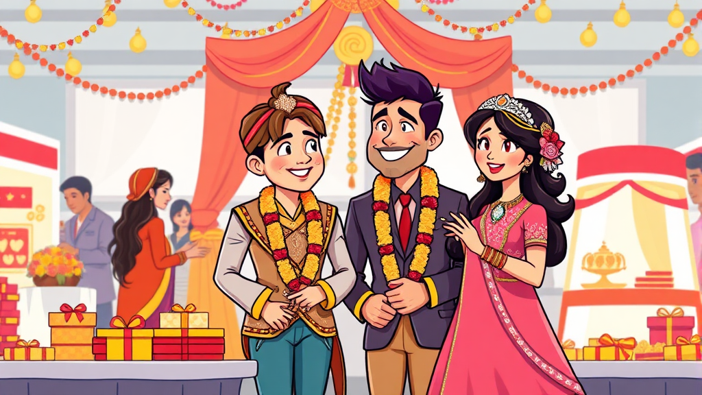 웨딩 박람회 완벽 정복: 결혼 준비 A to Z 가이드 3 웨딩 박람회, 결혼 준비의 모든 것을 한눈에 (cartoon 스타일)