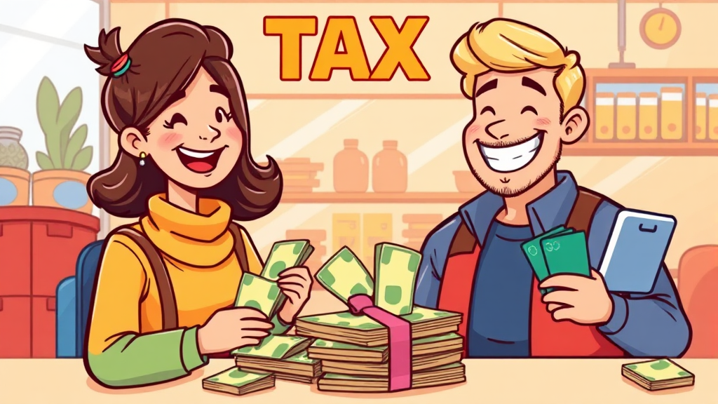 국세 납부수수료 인하 (cartoon 스타일)