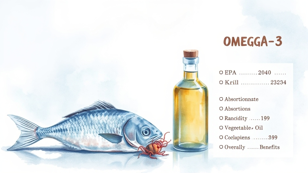 오메가3 원료 비교 (생선 vs 식물성) (watercolor 스타일)