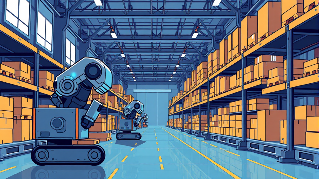 물류 산업의 혁신: 로봇이 바꾸는 효율적인 움직임 (illustration 스타일)