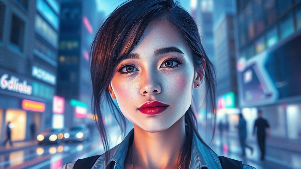 가상 반사 효과로 만드는 미래 도시 사진 (watercolor 스타일)