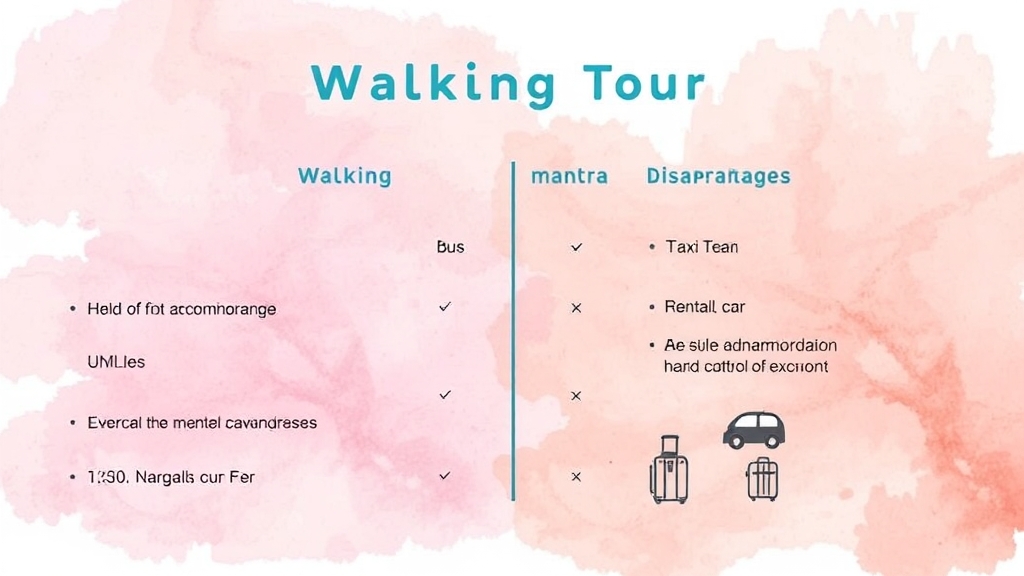 숙소 위치별 장단점 비교 (watercolor 스타일)