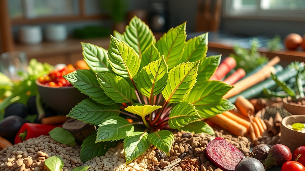 가죽나물의 영양과 칼로리 (realistic 스타일)