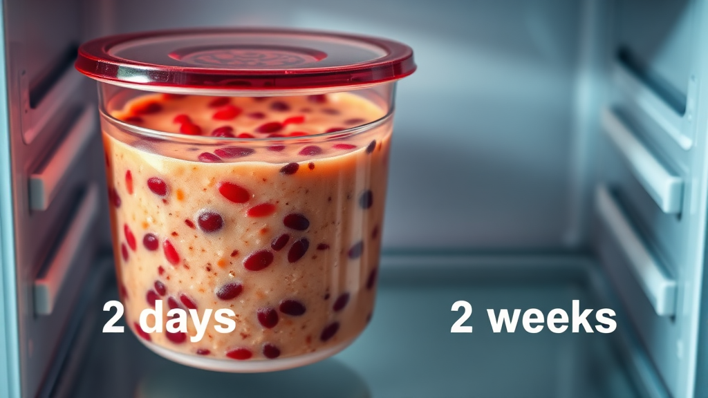 남은 팥죽 보관법 (realistic 스타일)