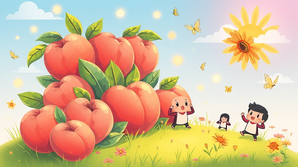 대극천 복숭아, 어떤 효능이 있나요? (cartoon 스타일)
