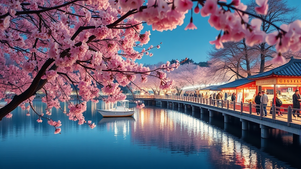 군산 은파호수공원: 벚꽃과 함께하는 낭만적인 산책 (realistic 스타일)