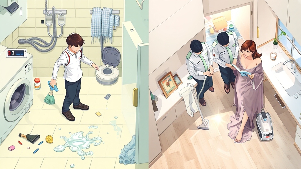 셀프 청소 vs 전문업체, 무엇이 더 효율적일까요? (illustration 스타일)