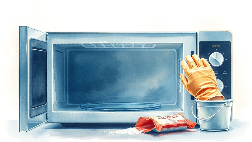 전자레인지 청소 시 주의사항 (watercolor 스타일)