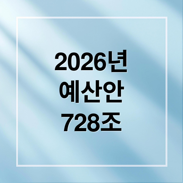 2026년
예산안
728조 (이재명 정부 첫 예산 728조 원 편성&hellip;&lsquo;적극재정&rsquo;으로 선도경제 이끈다)