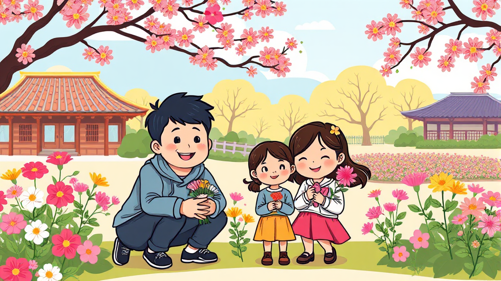 가족과 함께 즐기는 경기도 봄 여행지 (cartoon 스타일)